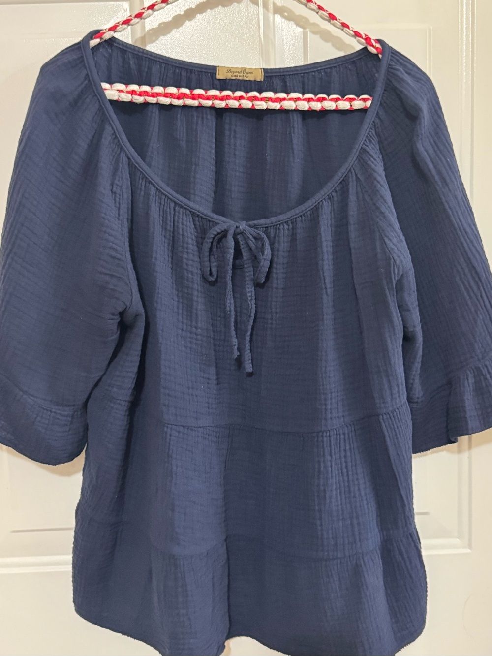 Beyond Capri Made in Italy Navy Blue Cotton Gauze Peasant Tunic Top OS